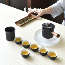 Craftsmans new Japanese-style black pottery Kung Fu tea set Office and household simple retro ceramic teacup Light luxury gift
