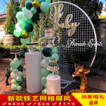 2019 new wedding grid arch balloon decoration wedding background screen decoration forest geometric round wrought iron