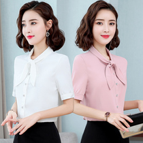 White shirt woman 2022 Summer new foreign air short sleeve blouse overalls in workwear midsleeve shirt inch