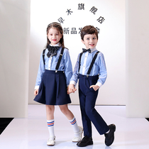 Childrens Summer Show Dress Striped Long Sleeve Pants Short Skirt Strap Shirt Dress Full Set