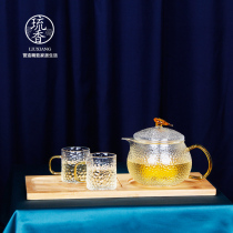 Cooking teapot hammer pattern heat-resistant glass three-piece household teapot filter transparent kettle Kung Fu tea set