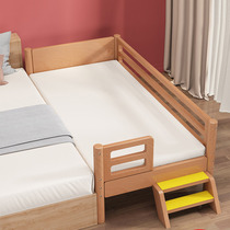 Pure solid wood beech childrens bed with raised guardrail childrens small bed widen bedside boy crib splicing big bed