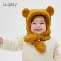 luassy baby hat autumn and winter boy girl hat baby scarf scarf one baby ear cap