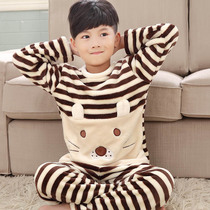  Childrens coral velvet boys  pajamas Spring and autumn and winter flannel home clothes medium and large size thickened warm fat childrens suit