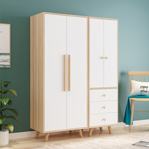 Nordic wardrobe Simple modern economical assembly push-pull two-door solid wood bedroom wardrobe Small apartment simple wardrobe