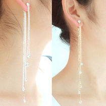 Korean temperament stud earrings rhinestone drop earrings Womens fashion ornaments Slender tassel exaggerated ear line 