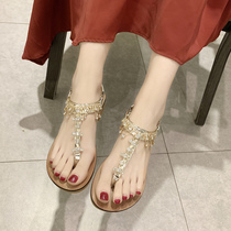 Toe sandals Fairy Wind Flat Seaside Holiday Bohemia Net Red Clip Roman sandals Rhinestone Tide