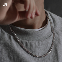 JANENG 925 sterling silver platinum plated curved whip necklace mens Cuban chain summer ins harbor style