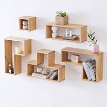 Yinman living room solid wood wall shelf creative simple oak TV Wall Wall wall hanging grid display rack storage rack