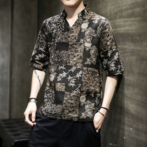 Rich Gui Bird Summer New T-Shirt Man Short Sleeve Tide Card China Wind Half Sleeve V Collar Loose Compassionate Tide Big Code Printing