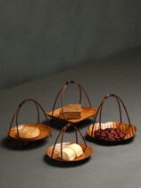 Handmade bamboo fruit basket retro Chinese snack disk cake display basket hotels tea shop tea shop refined