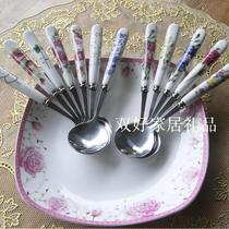 Jingdezhen bone china medium round spoon bone porcelain tableware set stainless steel Korean spoon set Japanese eating soup