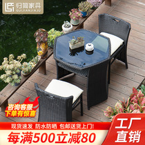 Homestay balcony table and chairs combination tea table One table Two chairs minimalist casual patio open outdoor rattan chair Three sets