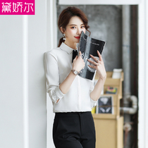 2021 Spring and Autumn New White Shirt Womens Long Sleeve Professional Top Dress Top Work Work Hotel Front Desk Shirt