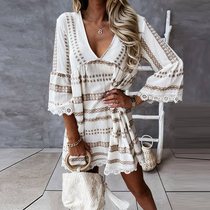 Beach PartUy Dress Patchwork Lace Flare Sleeve Dress