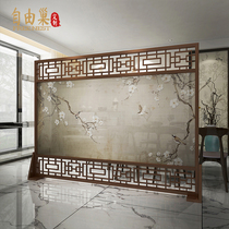 New Chinese style Solid Wood Hollow flower and bird screen Hotel restaurant office meeting room Mobile entrance partition seat screen