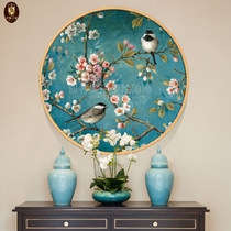 Classic round painting living room Villa porch bedroom dining room Tea House Magpie decorative painting hand-painted flowers and birds auspicious oil painting