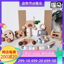 Newborn baby toy gift box Wooden rattles Pig baby children gift supplies Practical rattle hundred days child