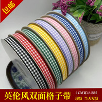 1cm plaid with flowers ribbon with handmade DIY baking gift box packaging bifacial color with clothing accessories for 45 m long
