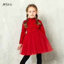 Mitti childrens clothing spring new wild pullover knitted long sleeve wool dress girl