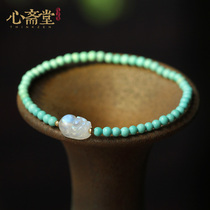 Xin Zhaitang (no amount of light) natural original ore high porcelain turquoise Buddha beads hand string burst blue moonlight stone brave bracelet