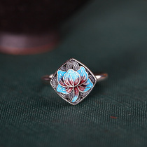 Xi Sui S925 silver ring burn Blue Lotus Jingtai Blue Classical Palace Yanfeng Elegant Temperament Womans pure silver ring opening paragraph