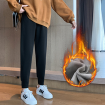 Gray velvet pants childrens sports pants loose bunch feet 2021 autumn and winter Joker warm and thick casual Harlan pants