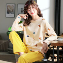 Pajamas womens autumn thin cotton two-piece set Spring and Autumn cute home clothes can go out casual summer long-sleeved trousers