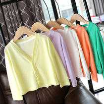 Children knit cardiovert Korean version hollowed-out thin jacket 2022 spring summer sunscreen baby long sleeve air conditioning shirt 1639