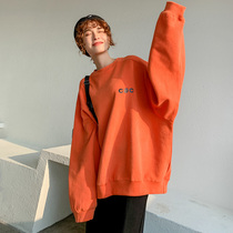 Korean version of loose lazy pullover round neck neck Orange Orange Orange howless sweater womens tide 2021 New plus velvet thickened