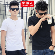 Antarctic summer short-sleeved t-shirt mens round neck solid color T-shirt base shirt trend half-sleeve youth black and white trend