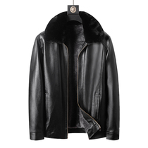 Middle-aged father with fur collar large size leather jacket jacket jacket grandfather winter Male Plus velvet thickened