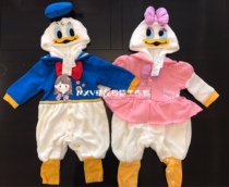 Export Japanese autumn and winter New Donald Duck Daisy cartoon modeling ha clothes baby coral velvet climbing suit jumpsuit jumpsuit