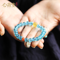 Heart Zhaitang (Medicine Buddha) Handmade Nepal Old Glass Bead Bracelet Female Medicine Buddha Heart Mantra Hand String Jewelry