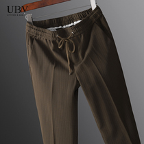 UBV ice silk pituitary coffee color casual pants men 2022 spring summer tightness waist west clothing pants with 90% pants