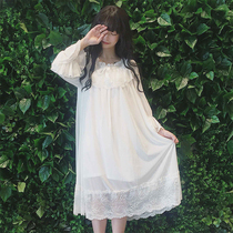 Japanese retro pajamas long sleeve lace mesh gauze Palace style fairy skirt long nightgown female spring and autumn Princess wind cute