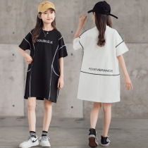 Girls  dresses summer 2021 new middle and large childrens stitching contrast color casual loose fashionable skirt parent-child outfit