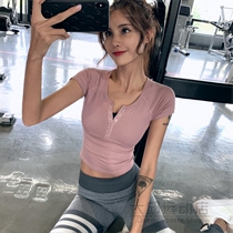 Korean tight sexy sports top womens short-sleeved fitness clothes Quick-drying t-shirt thin running umbilical yoga suit summer