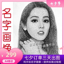 Pure hand-painted name portrait Photo text painting Ten thousand words Painting sketch Head portrait Hanging painting class Custom gift