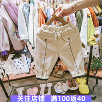 Boy pants 2019 autumn and winter new childrens foreign style plus velvet casual pants 0-3 years old baby 5 Korean slim trousers