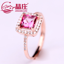 Natural red Topaz ring pink gemstone 925 silver 18K rose gold simple fashion opening temperament