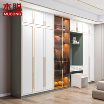 Mucong modern light luxury combination wardrobe simple bedroom tempered glass with lamp wardrobe dressing table overall SY01