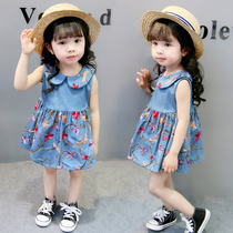 Girls denim dress 2020 new summer dress children summer princess dress female baby Foreign style sleeveless skirt tide