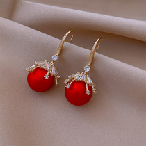 Earrings 2021 new trend Korean bride fashion niche design temperament high-end sense of atmosphere red earrings female
