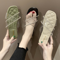 Net infrared slippers female 2021 student Korean version of the wild summer tide beach shoes transparent simple casual slippers female