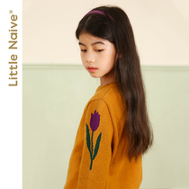 LittleNaive small naive autumn coat girl pullover sweater childrens retro round neck pullover sweater