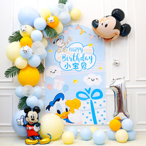 Boy Mickey Mouse Baby One Years Birthday Decoration Poster Balloon Background Wall Mickey Hundred Days Banquet Hundred Days