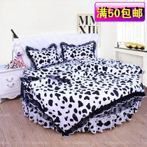 Little Mengjia round bed four-piece bed cotton lace black and white with round bed bedding round bed 4-piece set