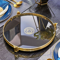 Pure copper black glass Medu sand gold tray decoration home model room living room table tea set storage plate