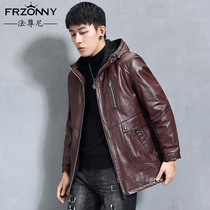2021 new leather leather leather mens long top layer cowhide mink liner hooded fur one coat